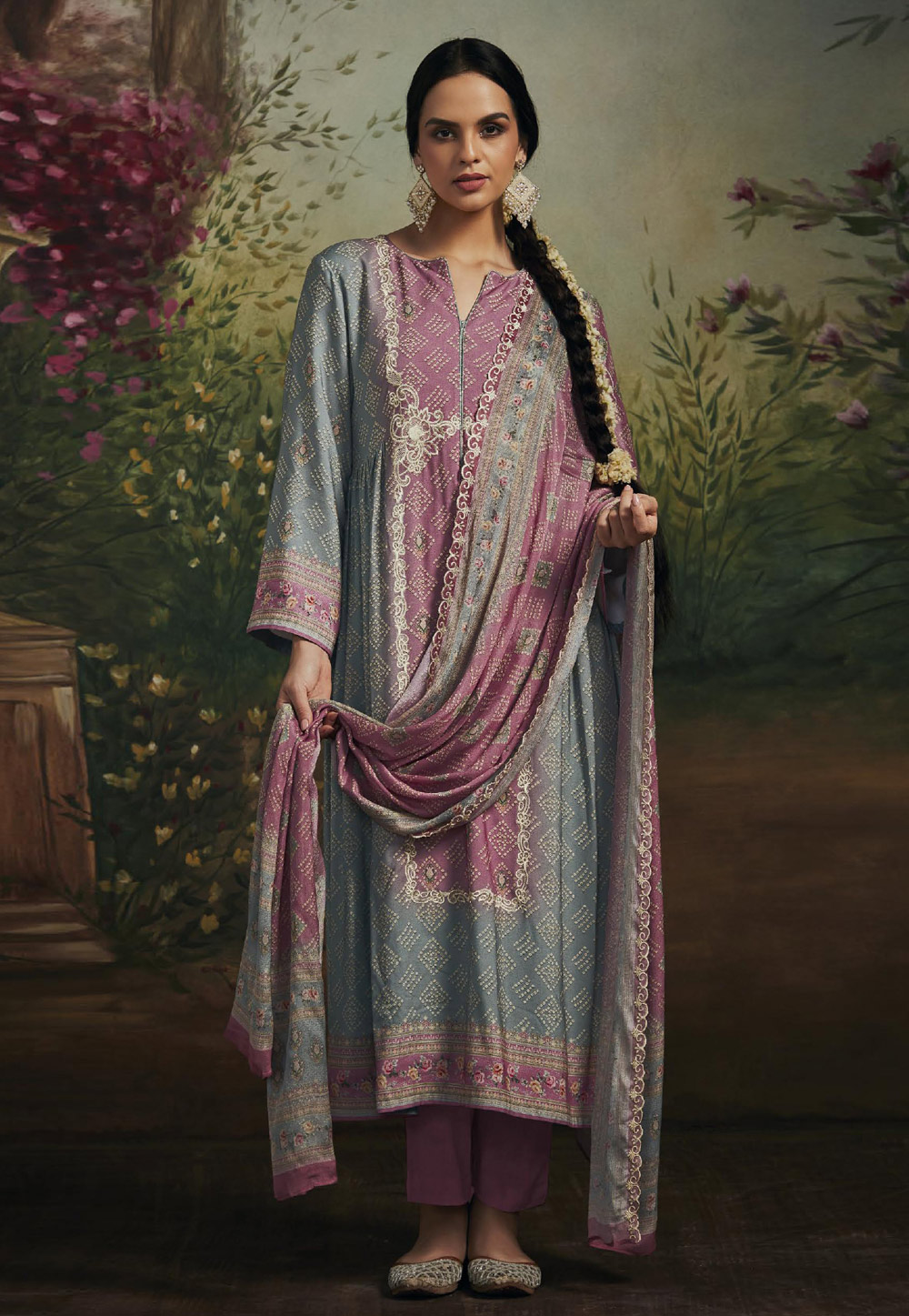 Grey Muslin Kameez With Pant 273973