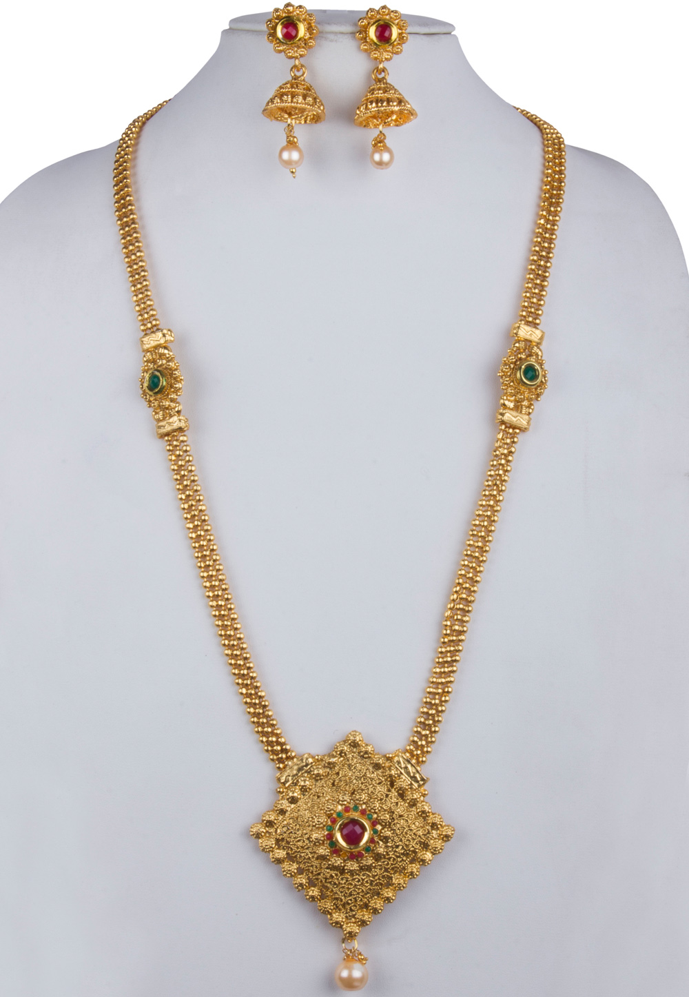 Golden Alloy Necklace With Earrings 157129