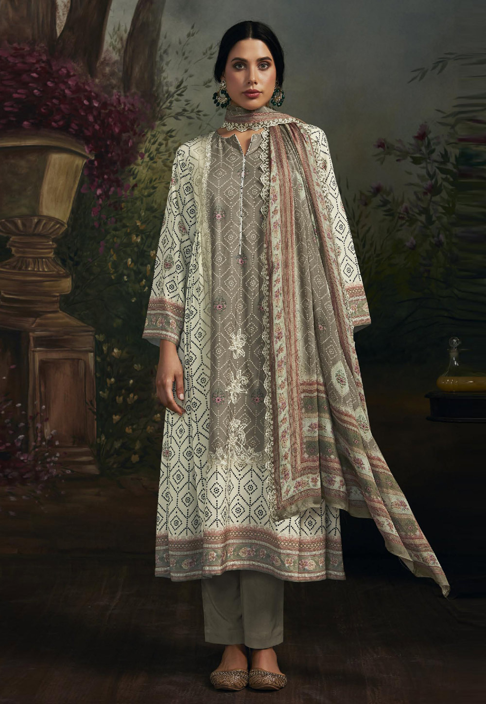 Cream Muslin Kameez With Pant 273975