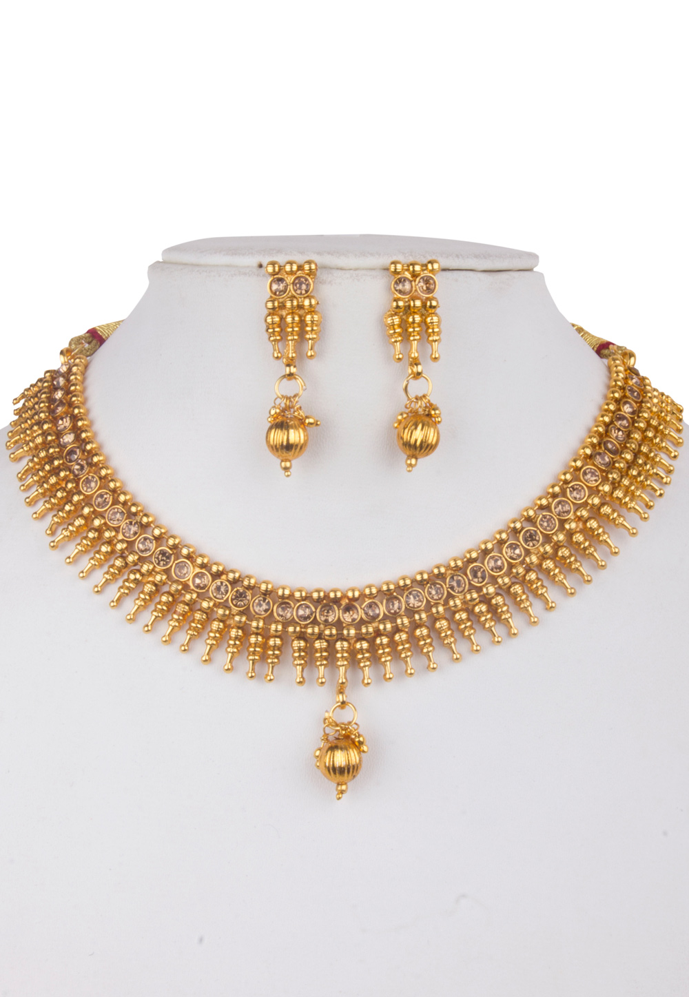 Golden Alloy Kundan Necklace With Earrings 156254