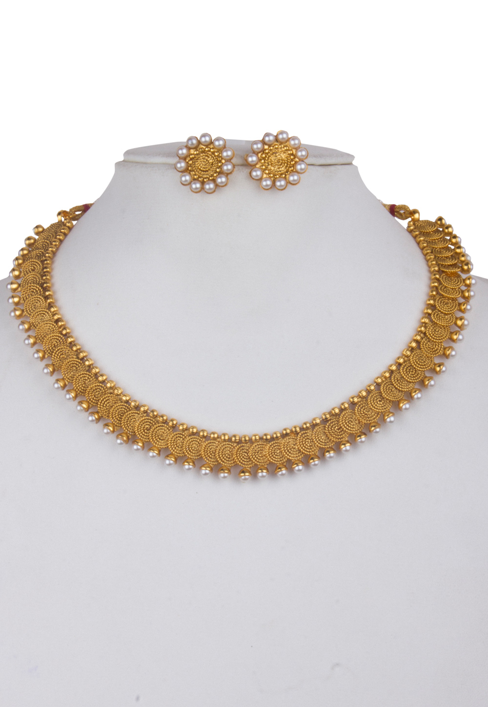 Golden Alloy Kundan Necklace With Earrings 156255