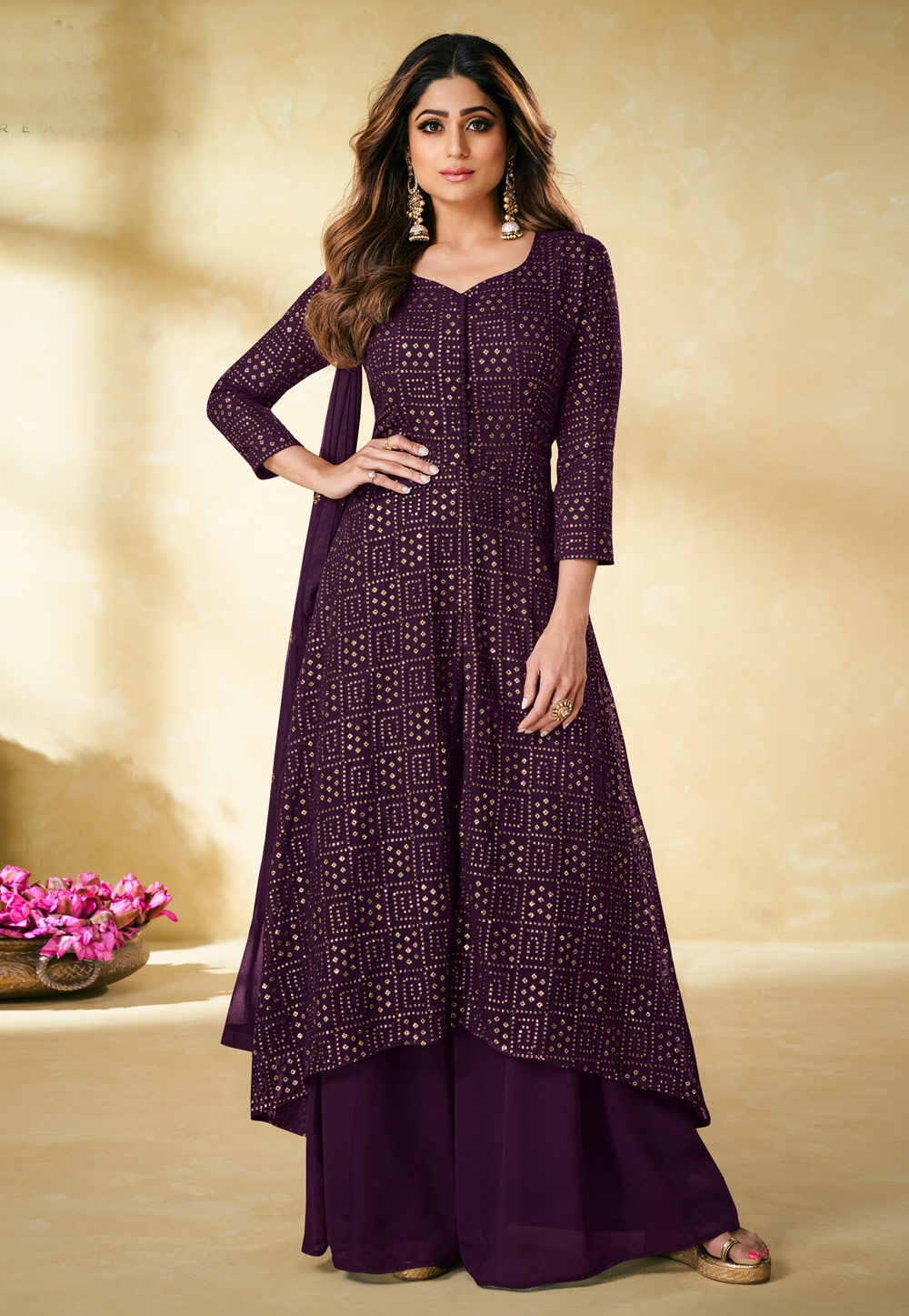 Shamita Shetty Purple Sequins Work Salwar Kameez 243210