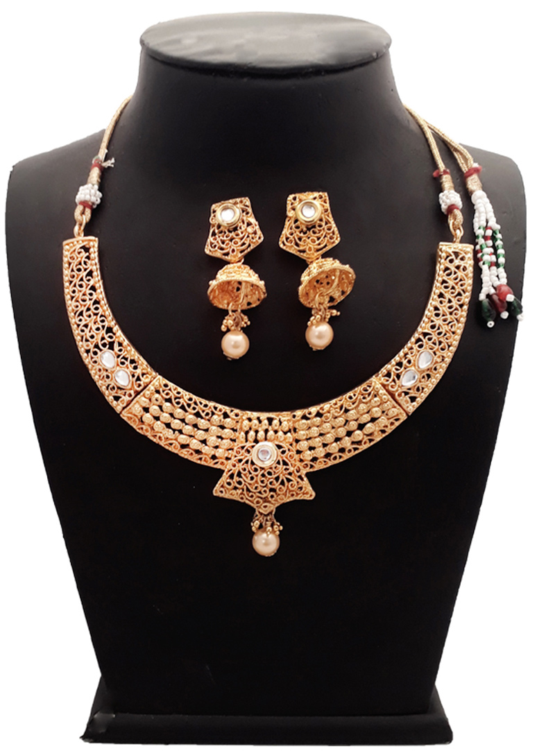 White Alloy Austrian Diamond Necklace With Earrings 148742