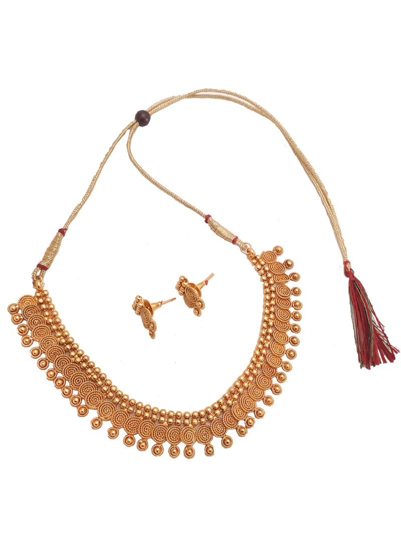 Golden Alloy Necklace With Earrings 148743