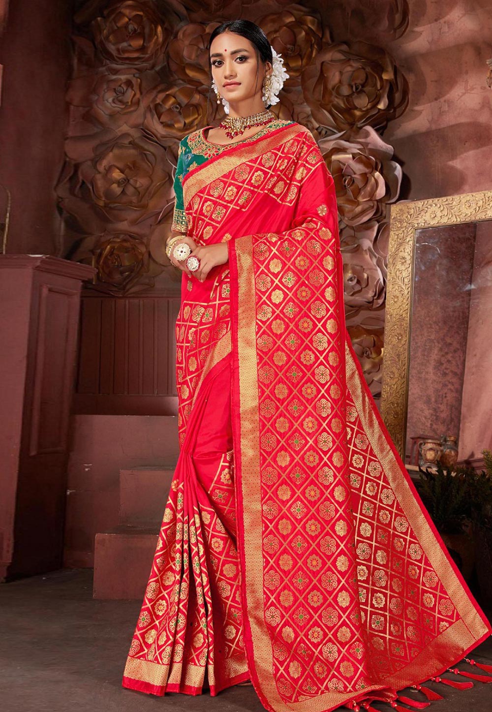 Pink Banarasi Silk Saree With Blouse 198604