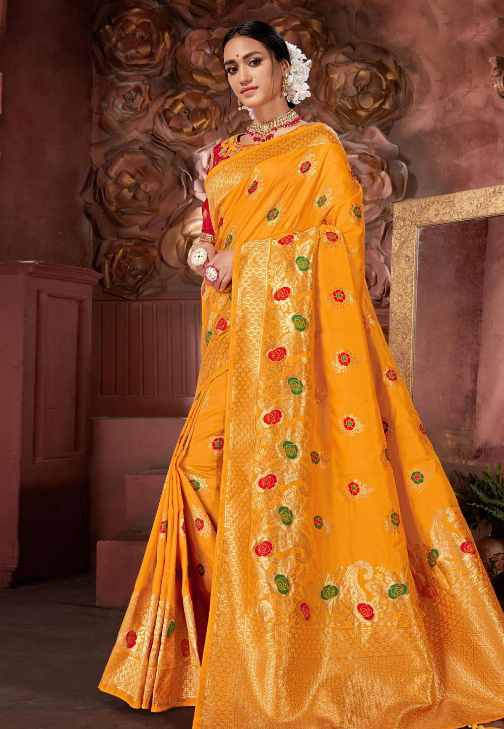 Yellow Banarasi Silk Saree With Blouse 198608