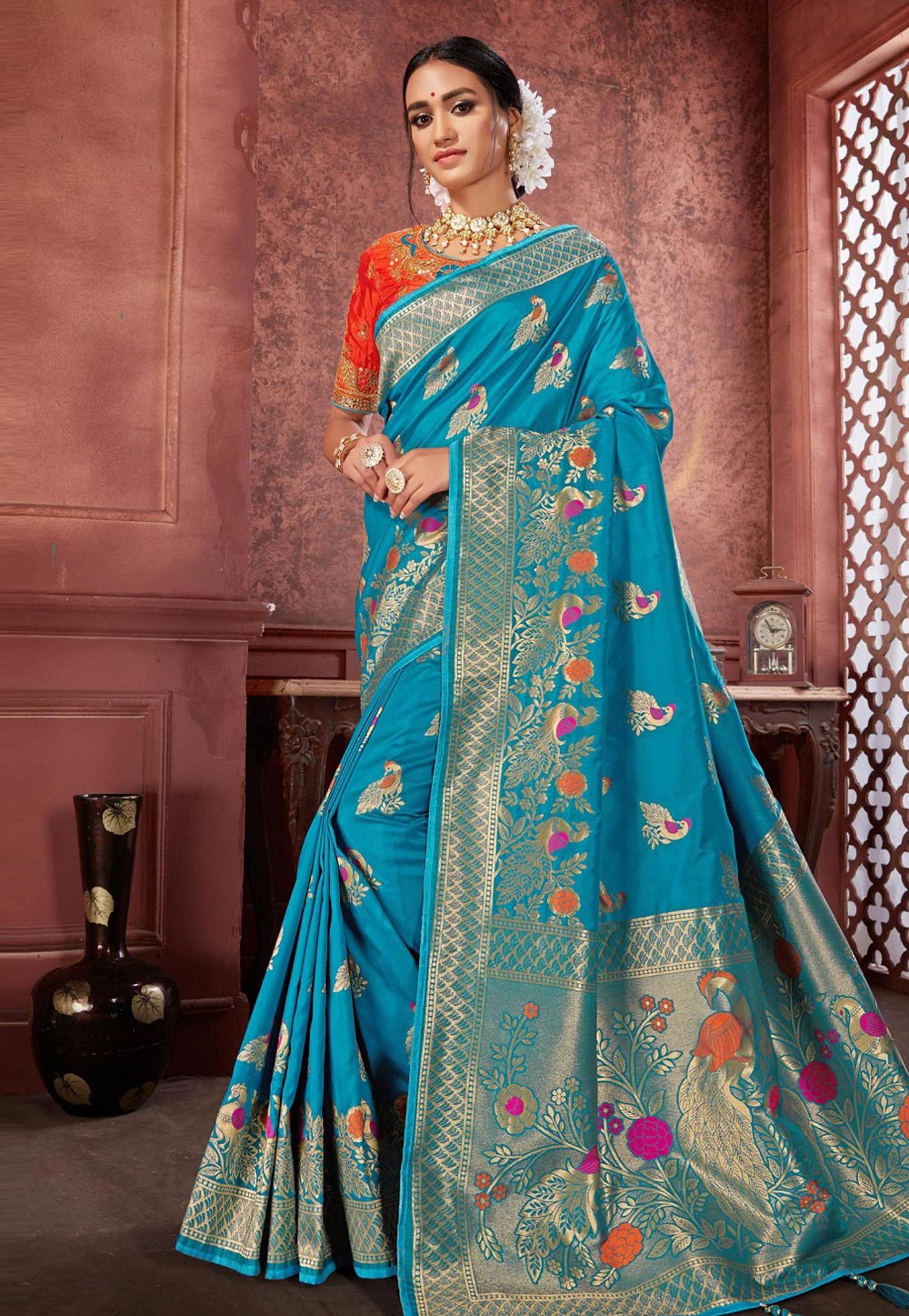 Blue Banarasi Silk Festival Wear Saree 198609