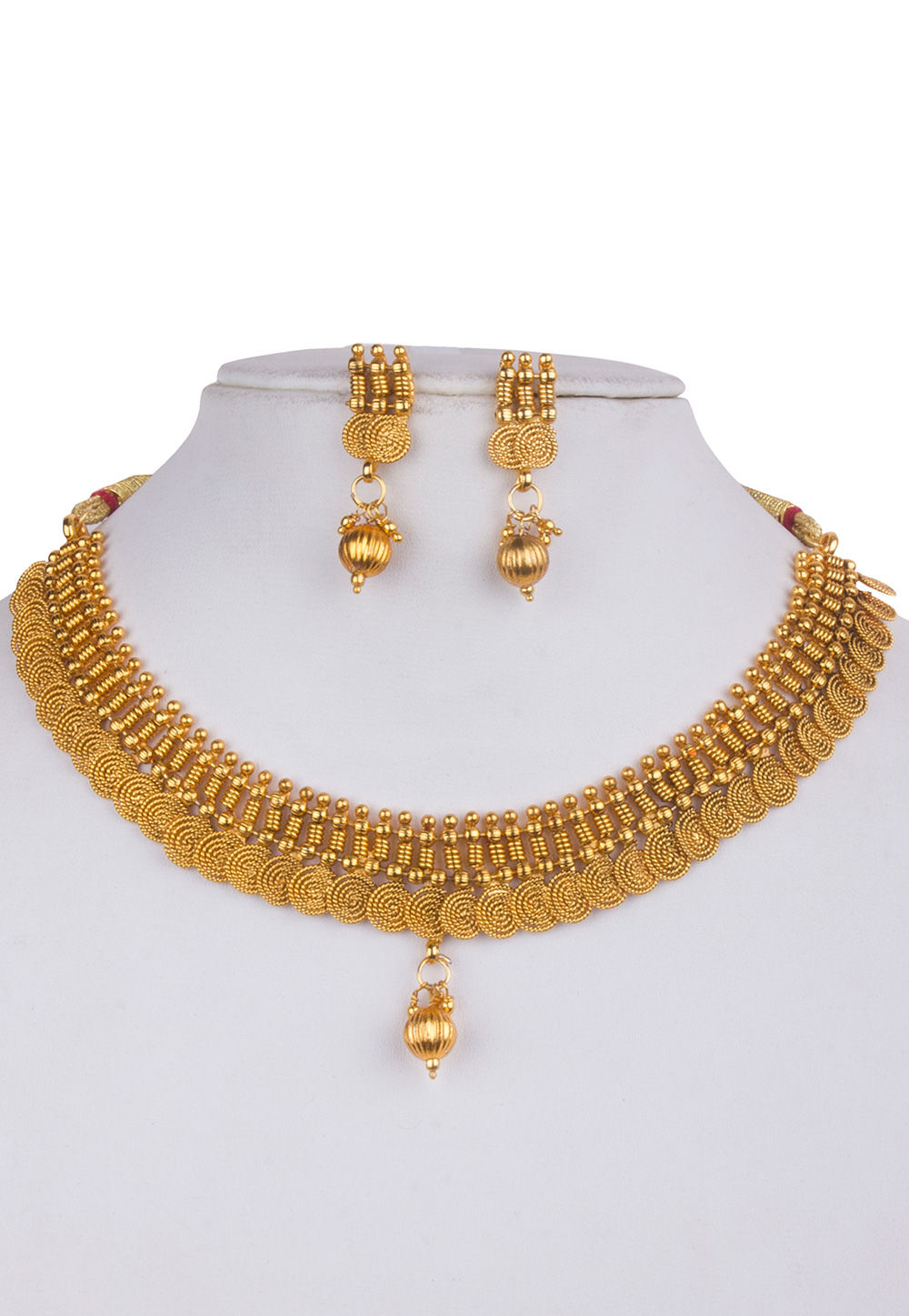 Golden Alloy Kundan Necklace With Earrings 156257