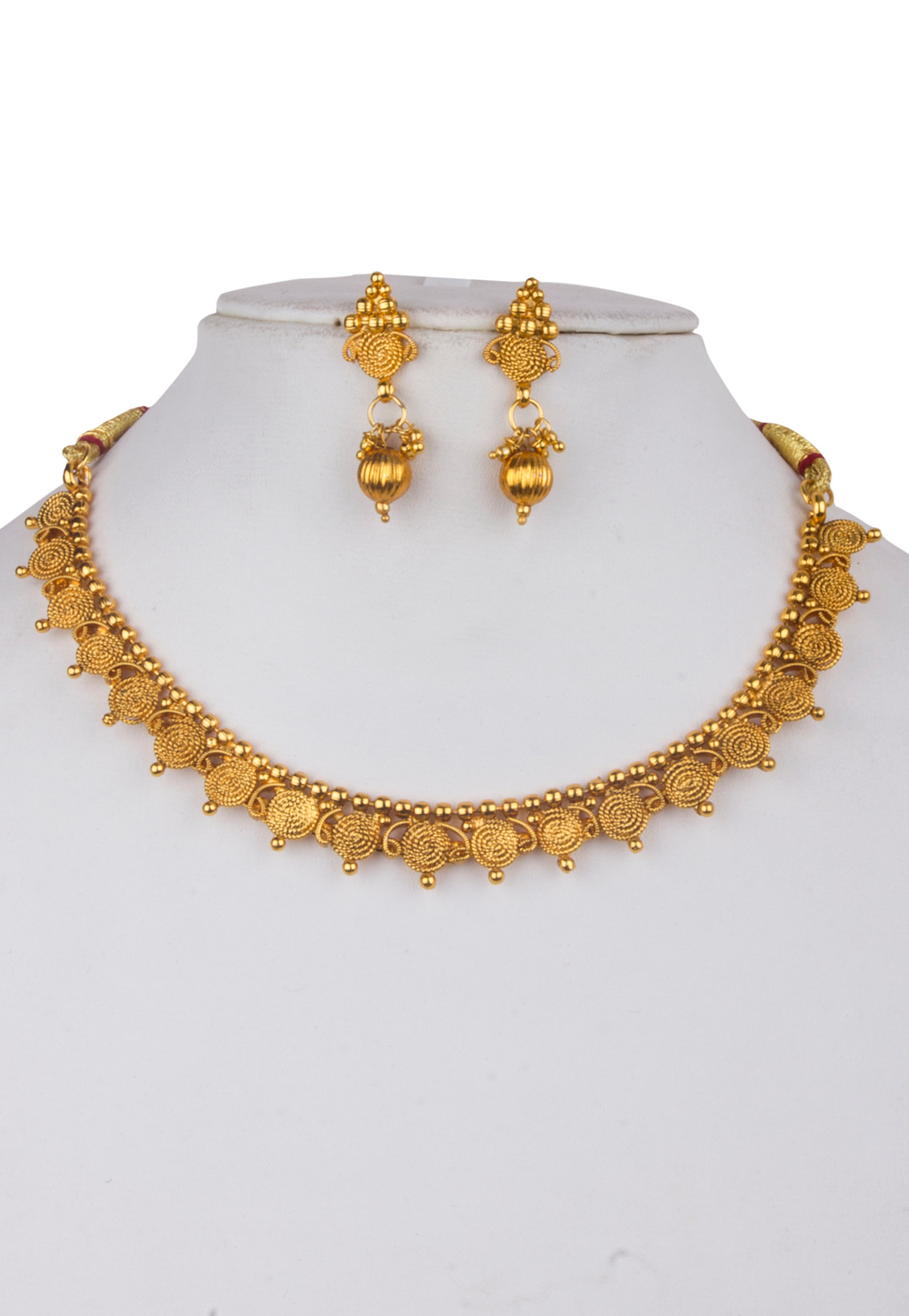 Golden Alloy Kundan Necklace With Earrings 156258