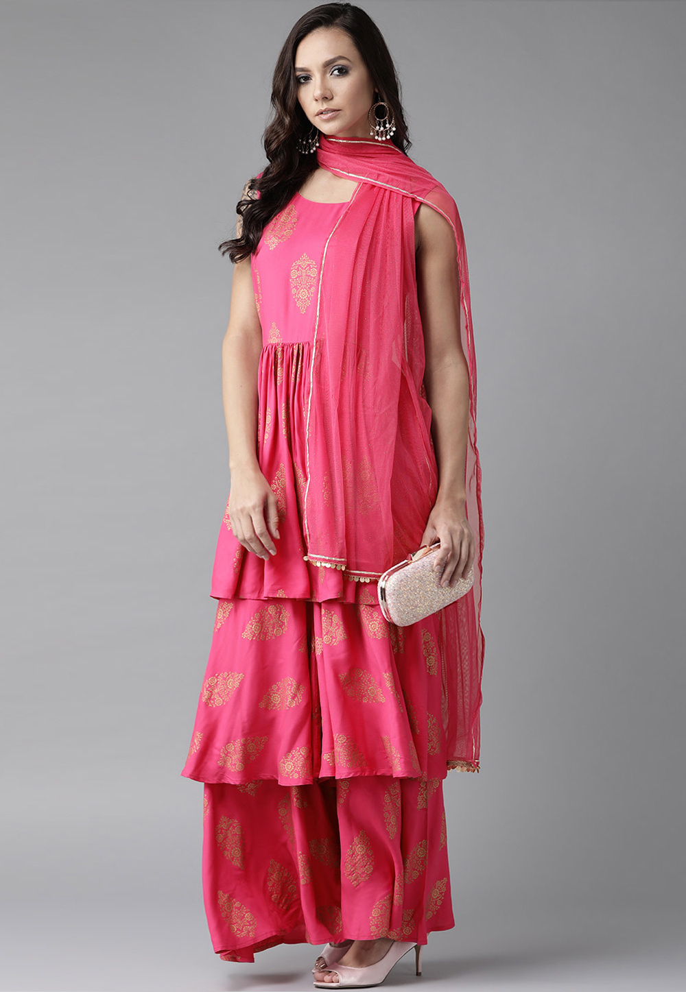 Pink Rayon Readymade Palazzo Suit 201028