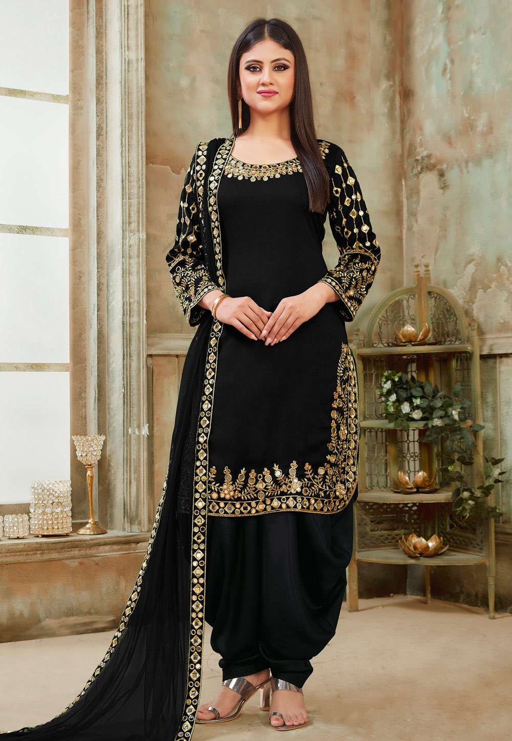 Black Art Silk Punjabi Suit 183432