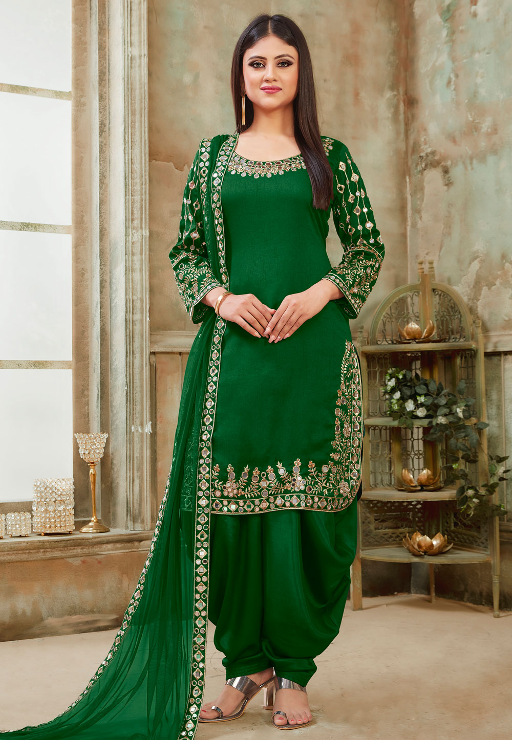 Green Art Silk Patiala Suit 183433