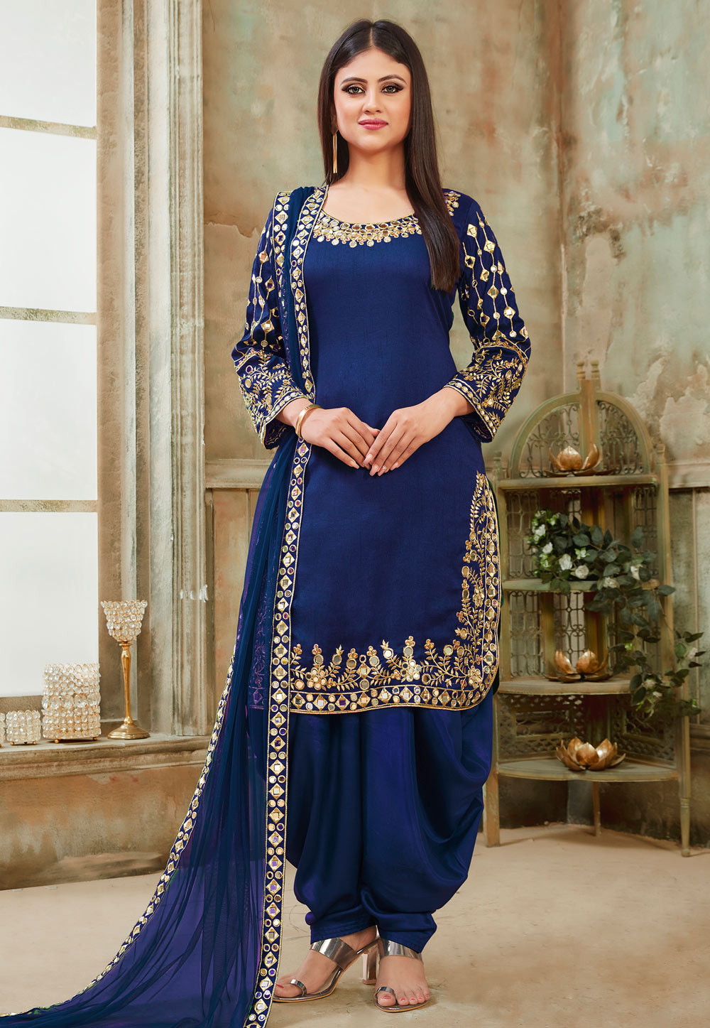 Blue Art Silk Punjabi Suit 183434