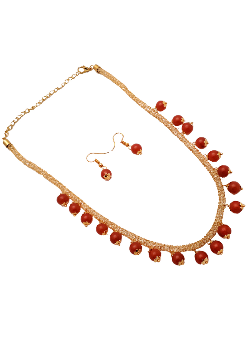 Maroon Alloy Austrian Diamond Necklace With Earrings 148751