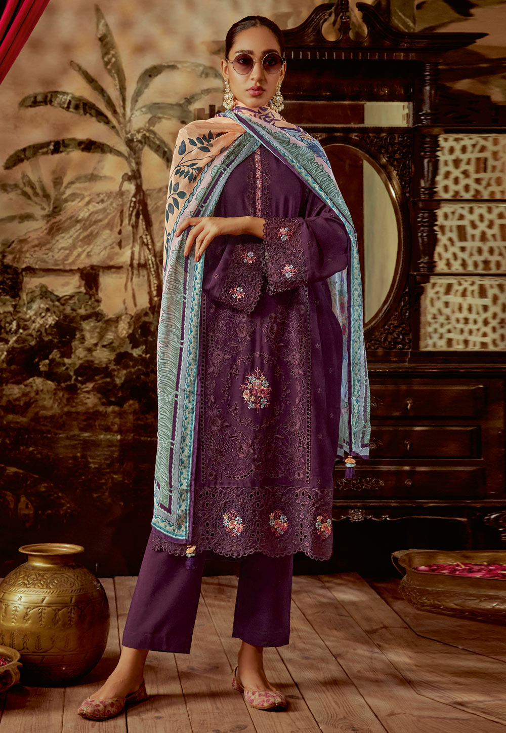 Purple Silk Pakistani Suit 278024