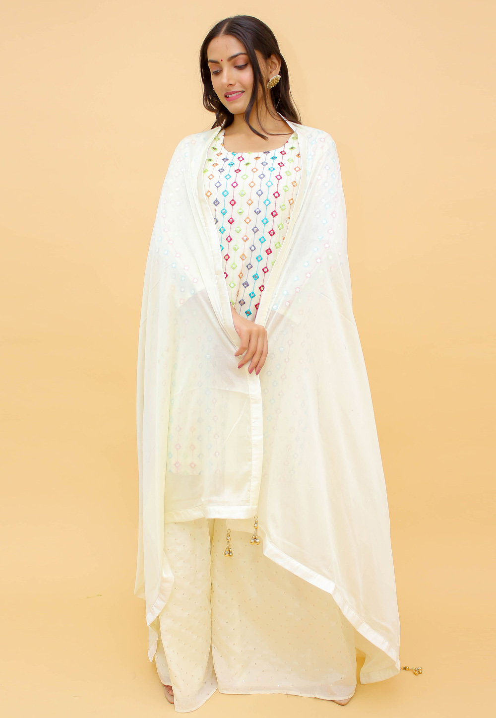 Off White Georgette Readymade Sharara Suit 242610