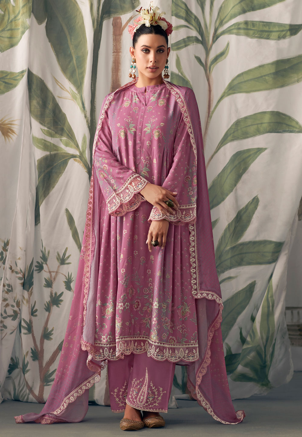 Pink Muslin Pakistani Palazzo Suit 275941