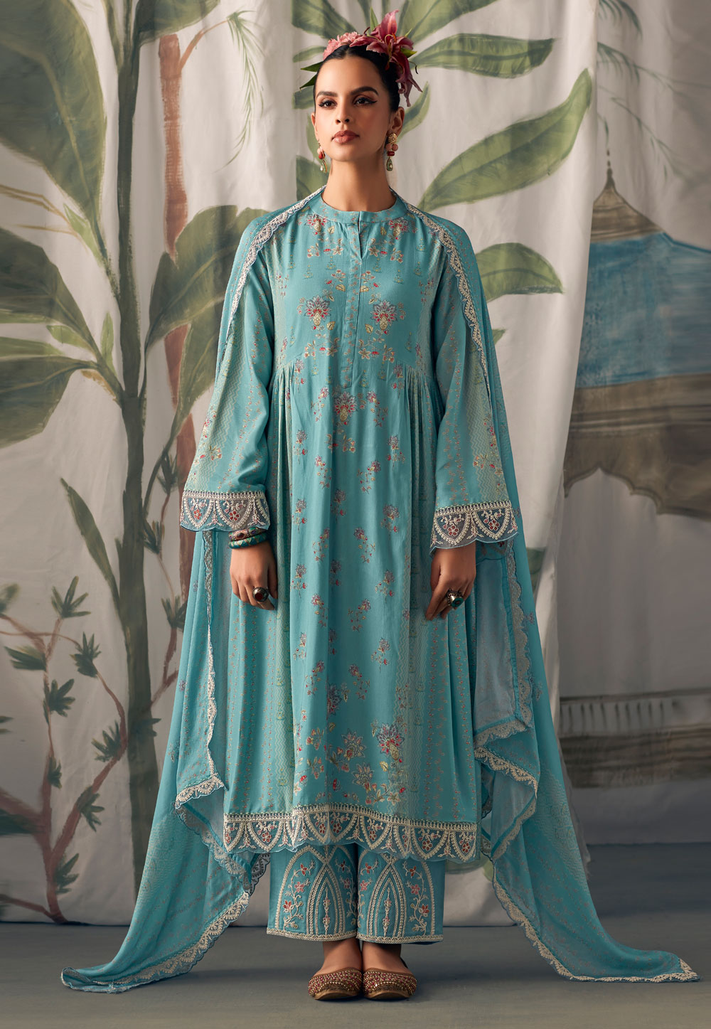 Sky Blue Muslin Pakistani Suit 275942