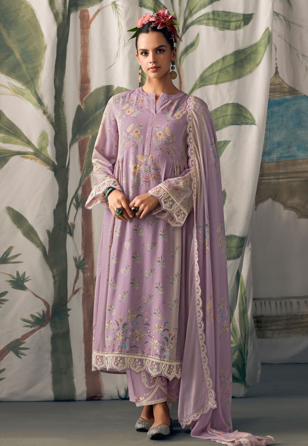 Lavender Muslin Pakistani Suit 275945