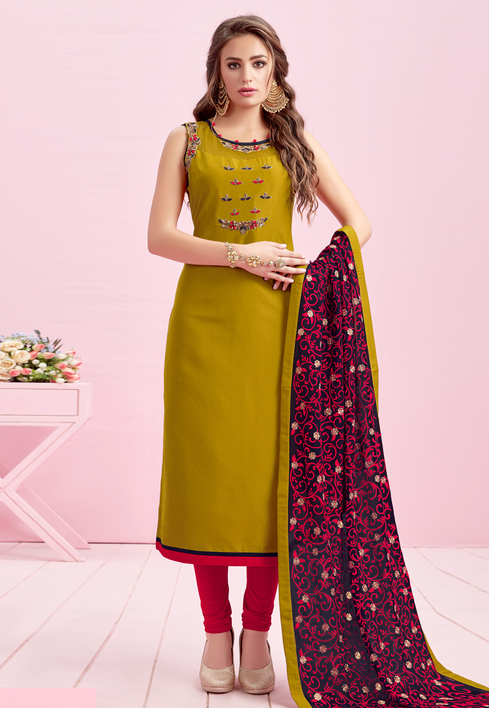 Mustard Silk Churidar Suit 161539