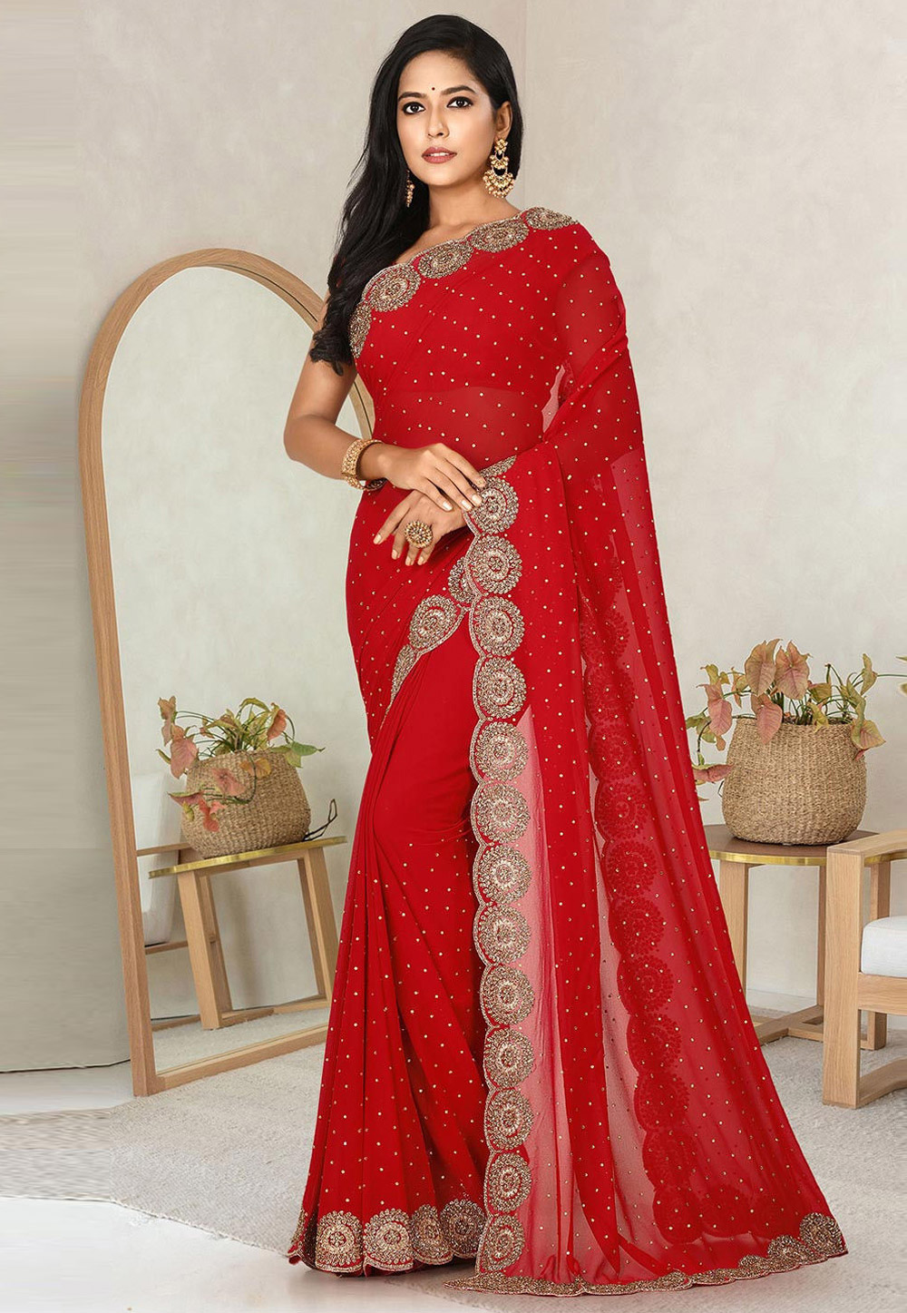 Red Georgette Saree With Blouse 242921