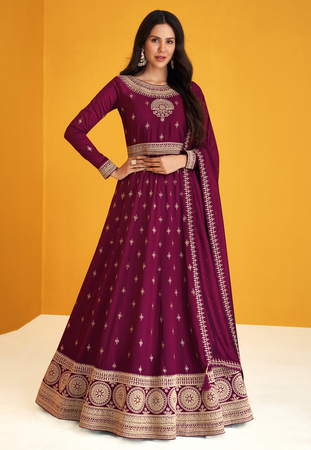 Purple Silk Abaya Style Anarkali Suit 247388