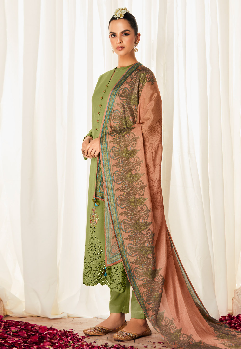 Mehndi Silk Straight Suit 277681