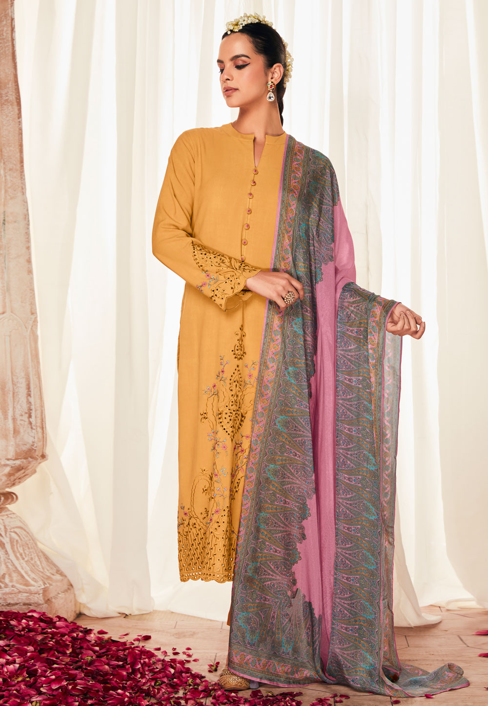 Mustard Silk Straight Suit 277684