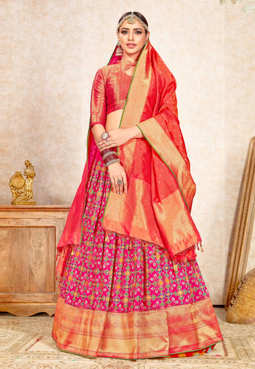 Pink Banarasi Silk Circular Lehenga Choli 199276