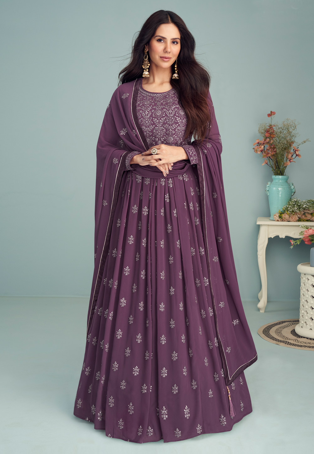Purple Georgette Long Anarkali Suit 247511
