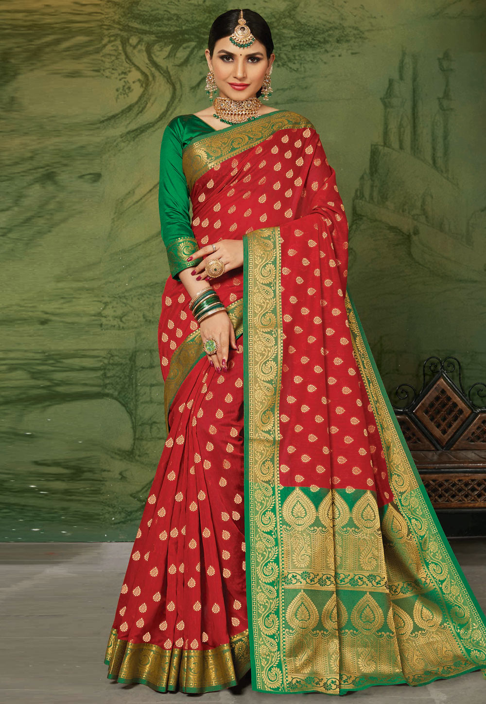 Red Silk Saree With Blouse 201596