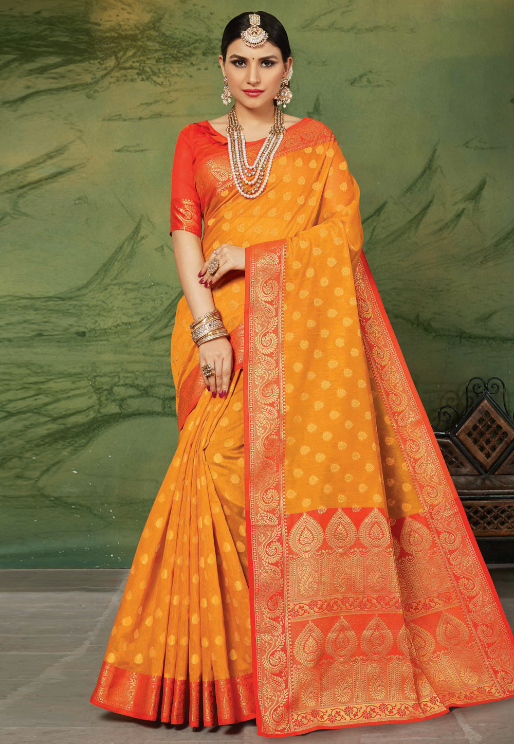 Orange Silk Saree With Blouse 201599