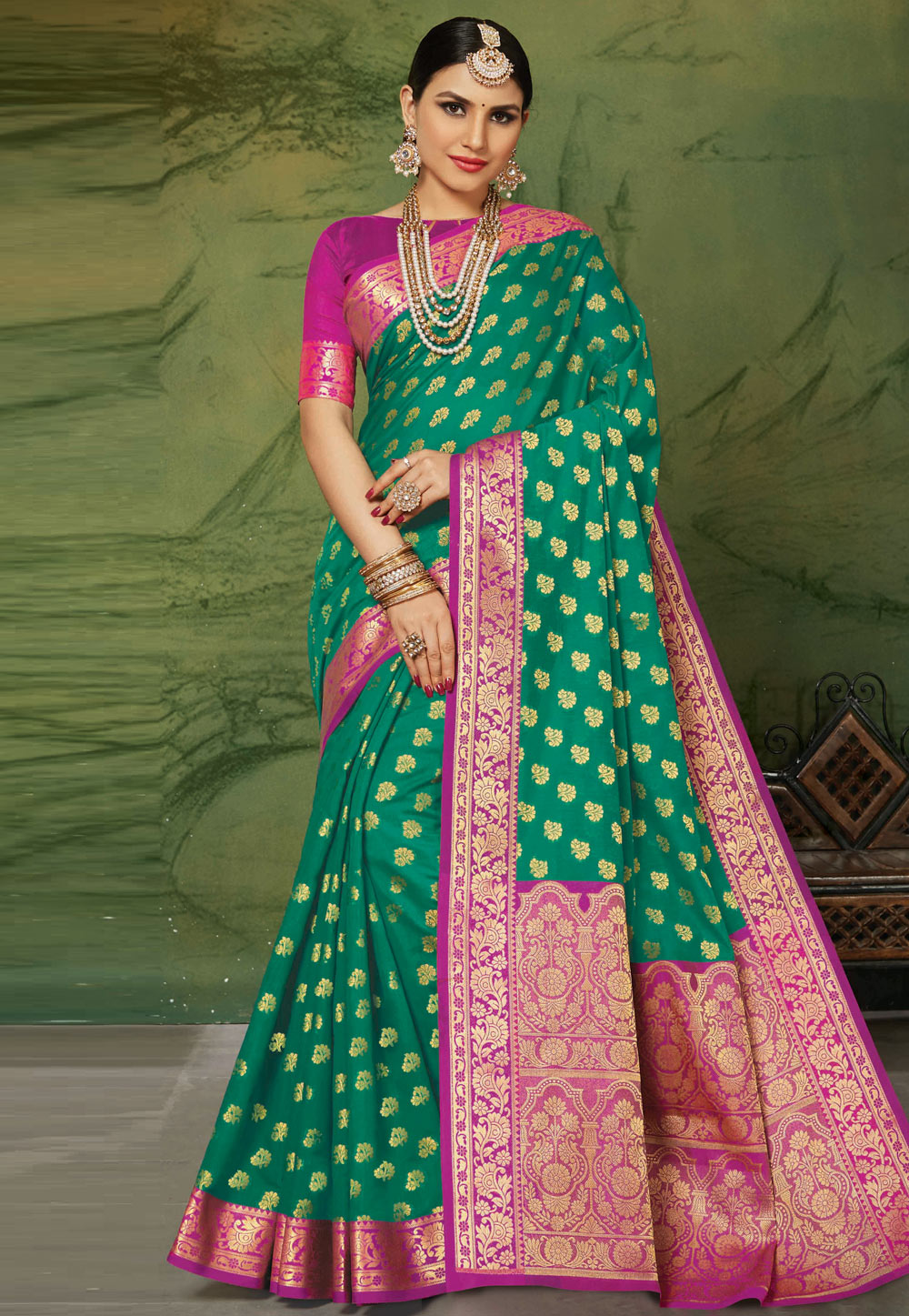 Green Silk Saree With Blouse 201600