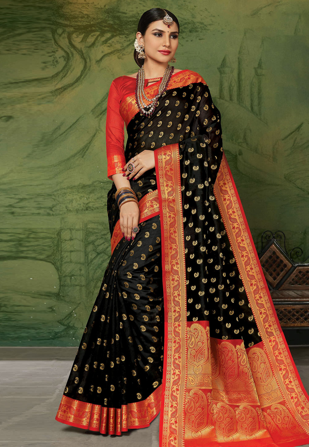 Black Silk Saree With Blouse 201601