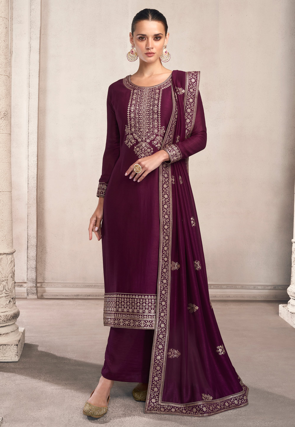 Purple Silk Kameez With Palazzo 245201