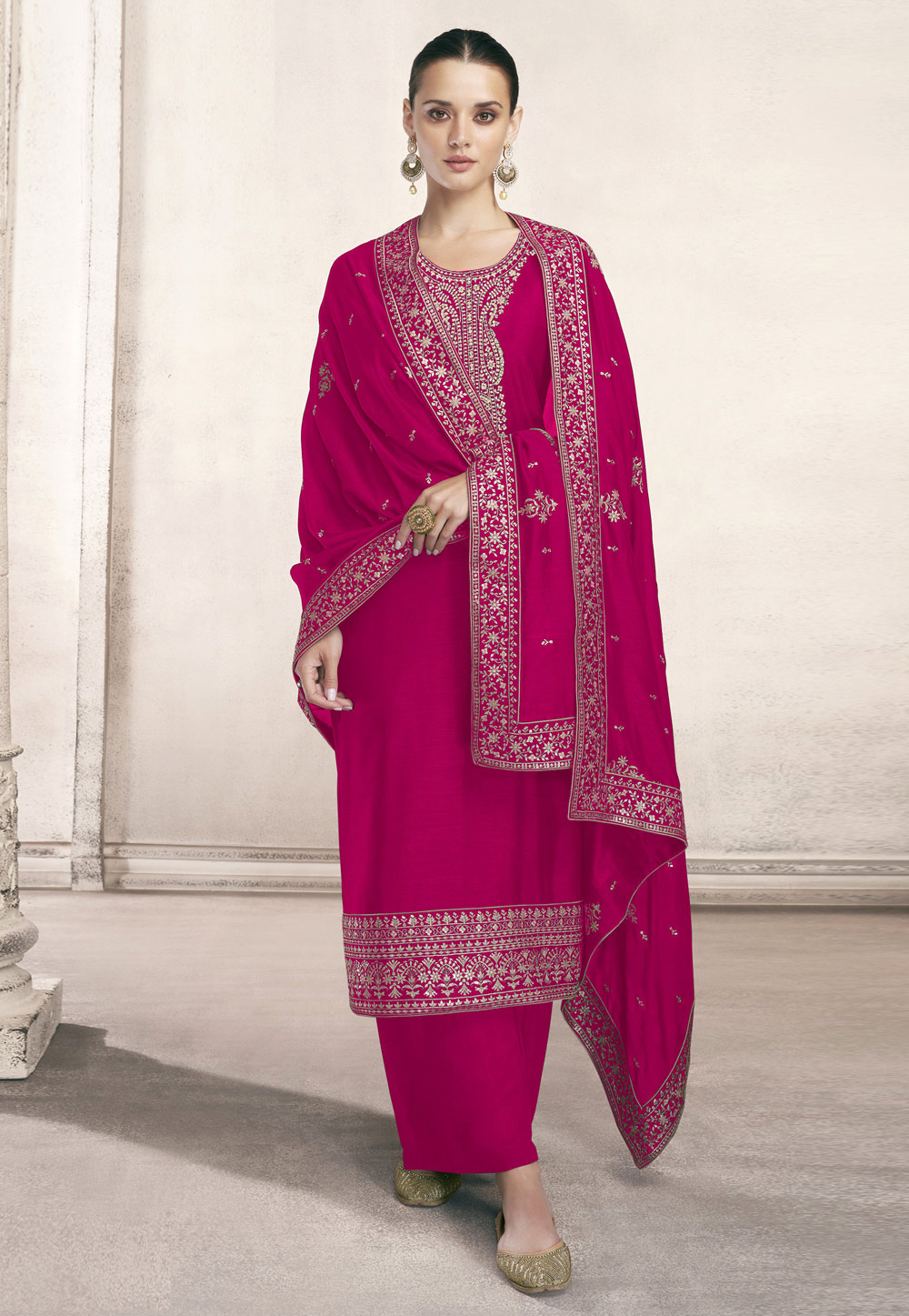 Magenta Silk Embroidered Pakistani Suit 249102