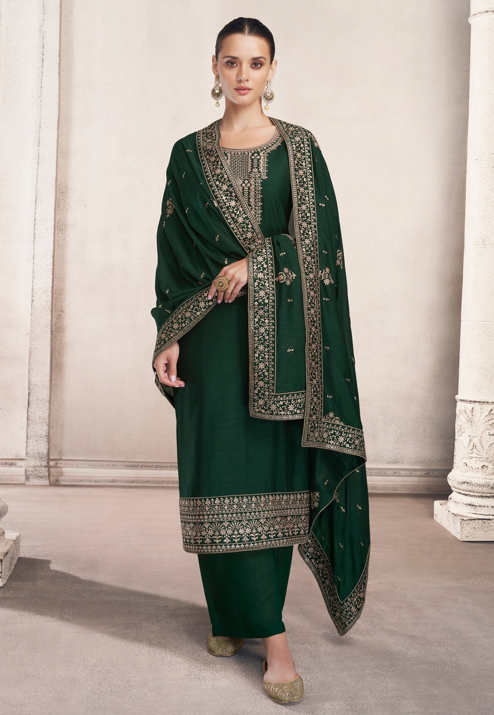 Green Silk Palazzo Suit 245202
