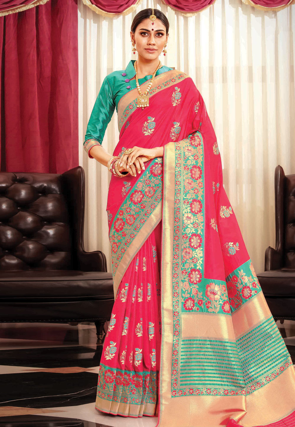 Pink Banarasi Silk Saree With Blouse 201607