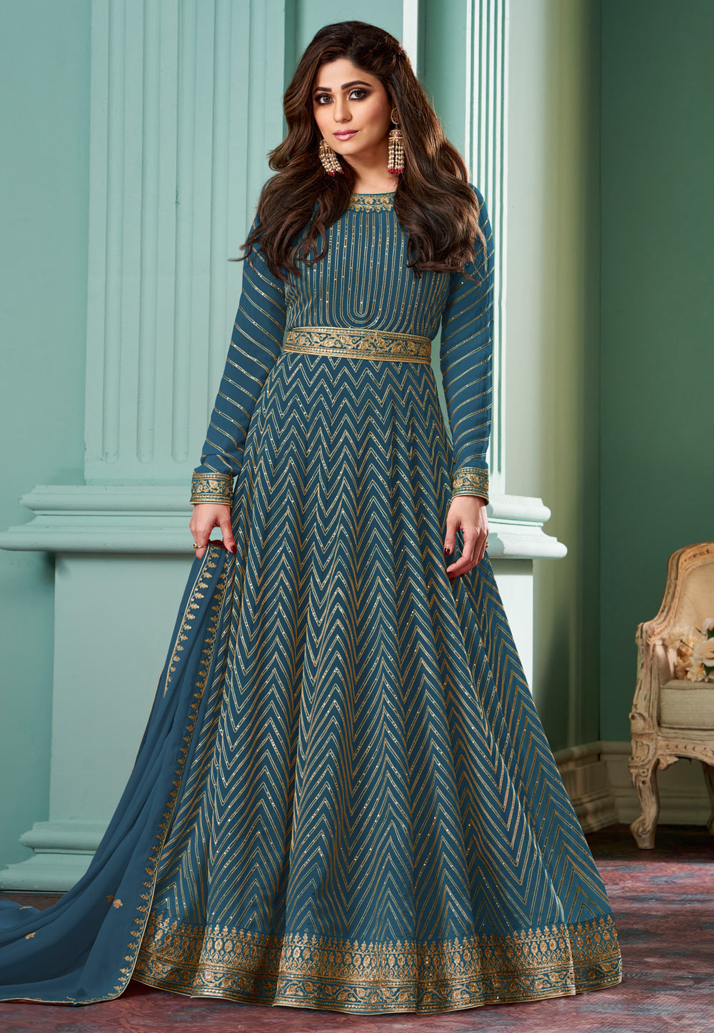 Shamita Shetty Blue Abaya Style Anarkali Suit 246734