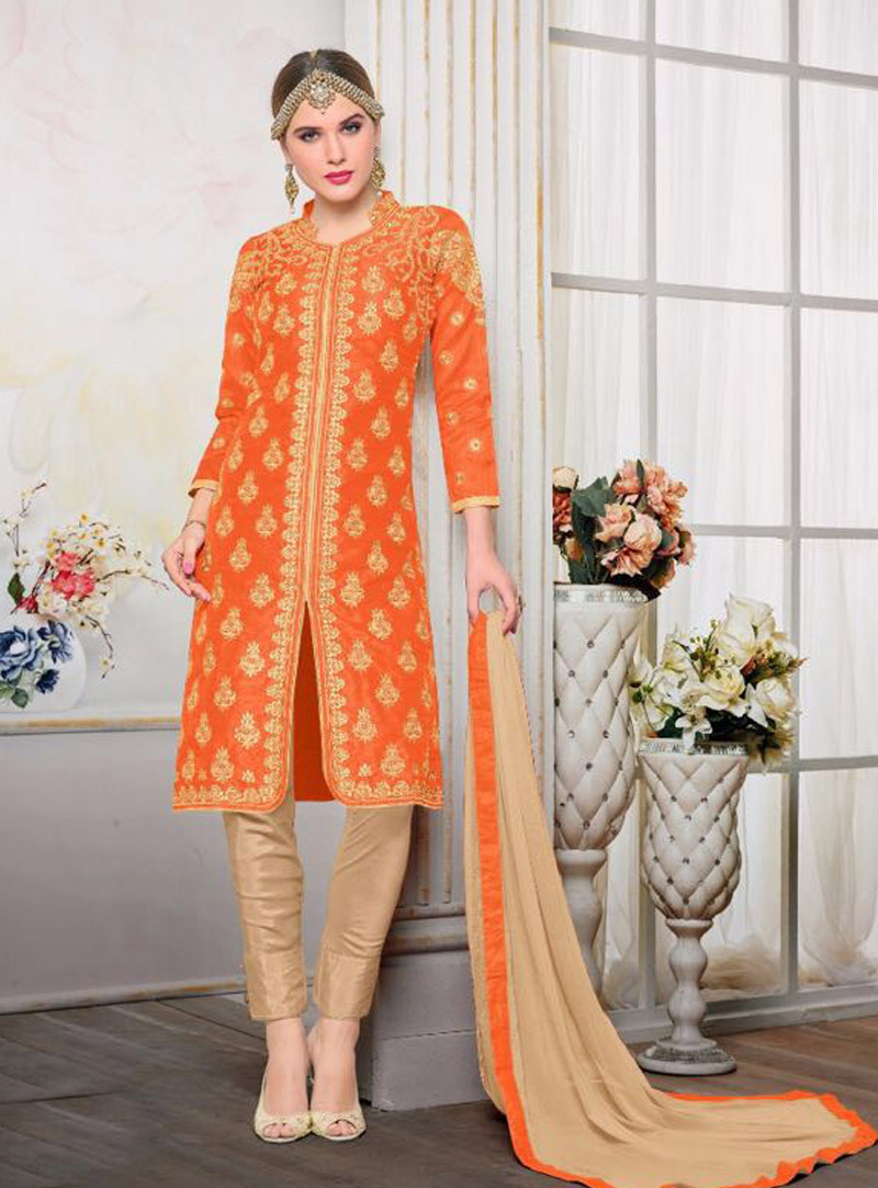 Orange Banglori Silk Pakistani Style Suit 84842