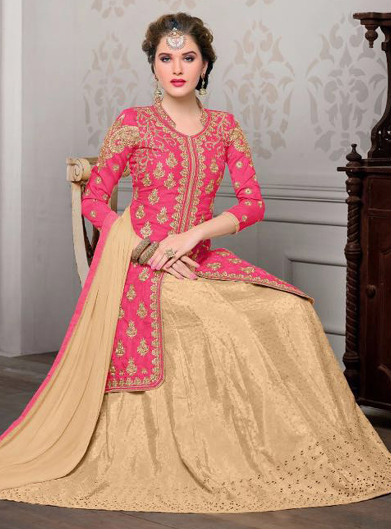Pink Banglori Silk Center Slit Jacket Style Lehenga 84853
