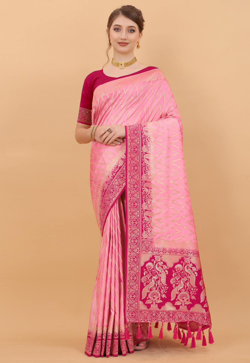 Pink Silk Saree With Blouse 244509