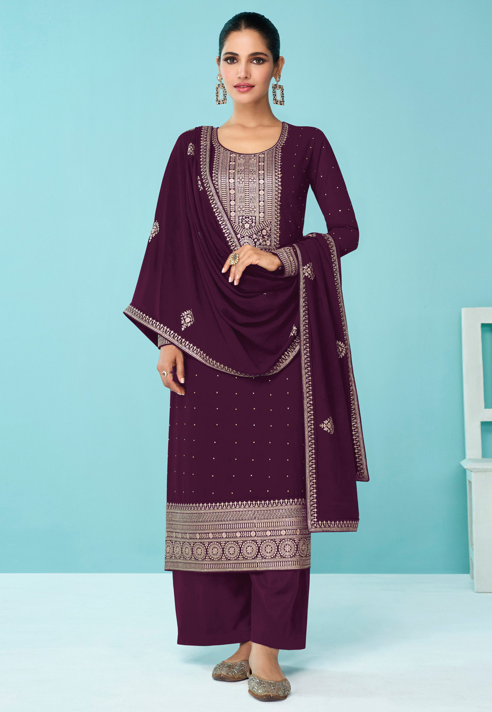 Purple Faux Georgette Pakistani Suit 256283