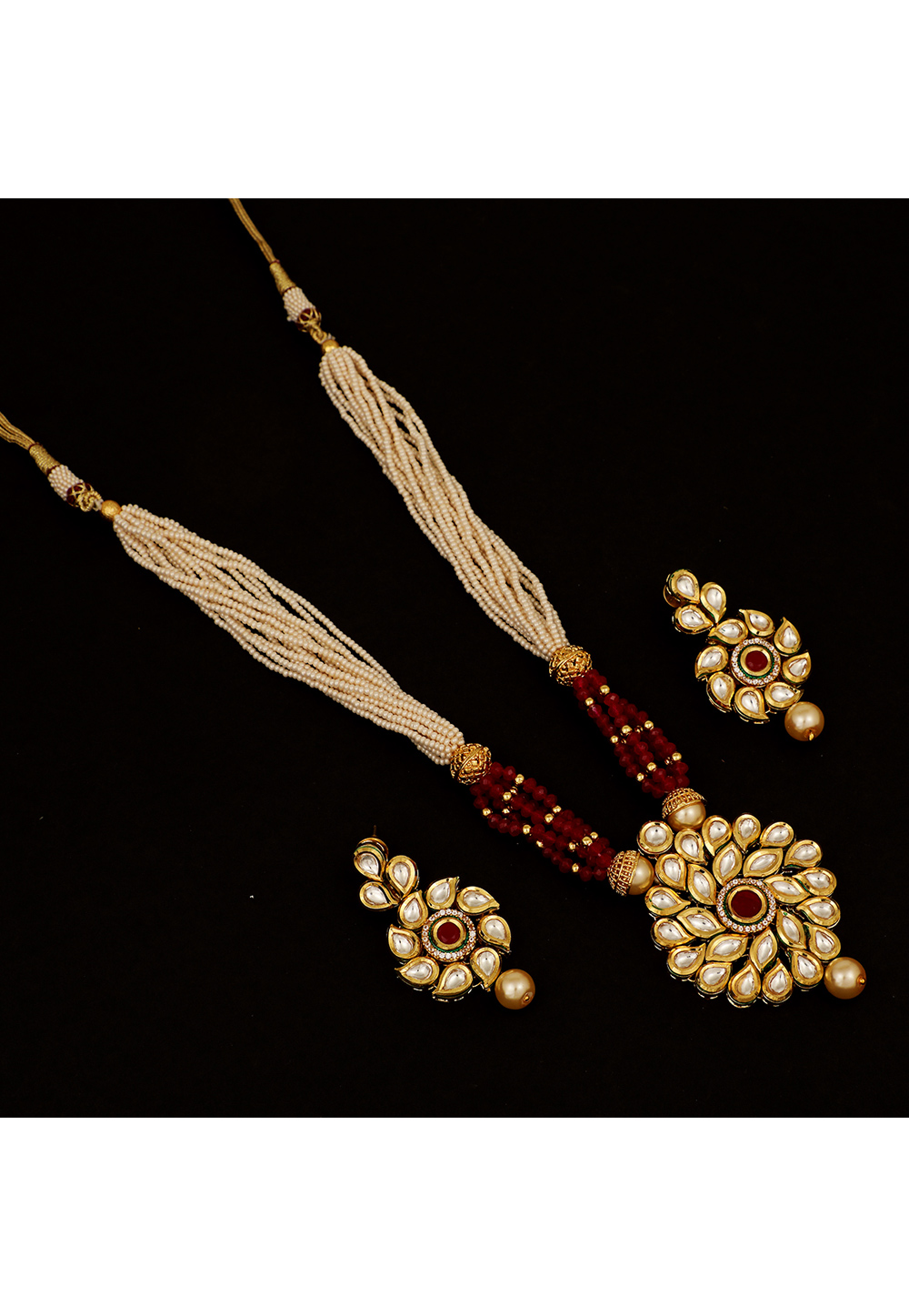 Red Brass Kundan Necklace Set 161166