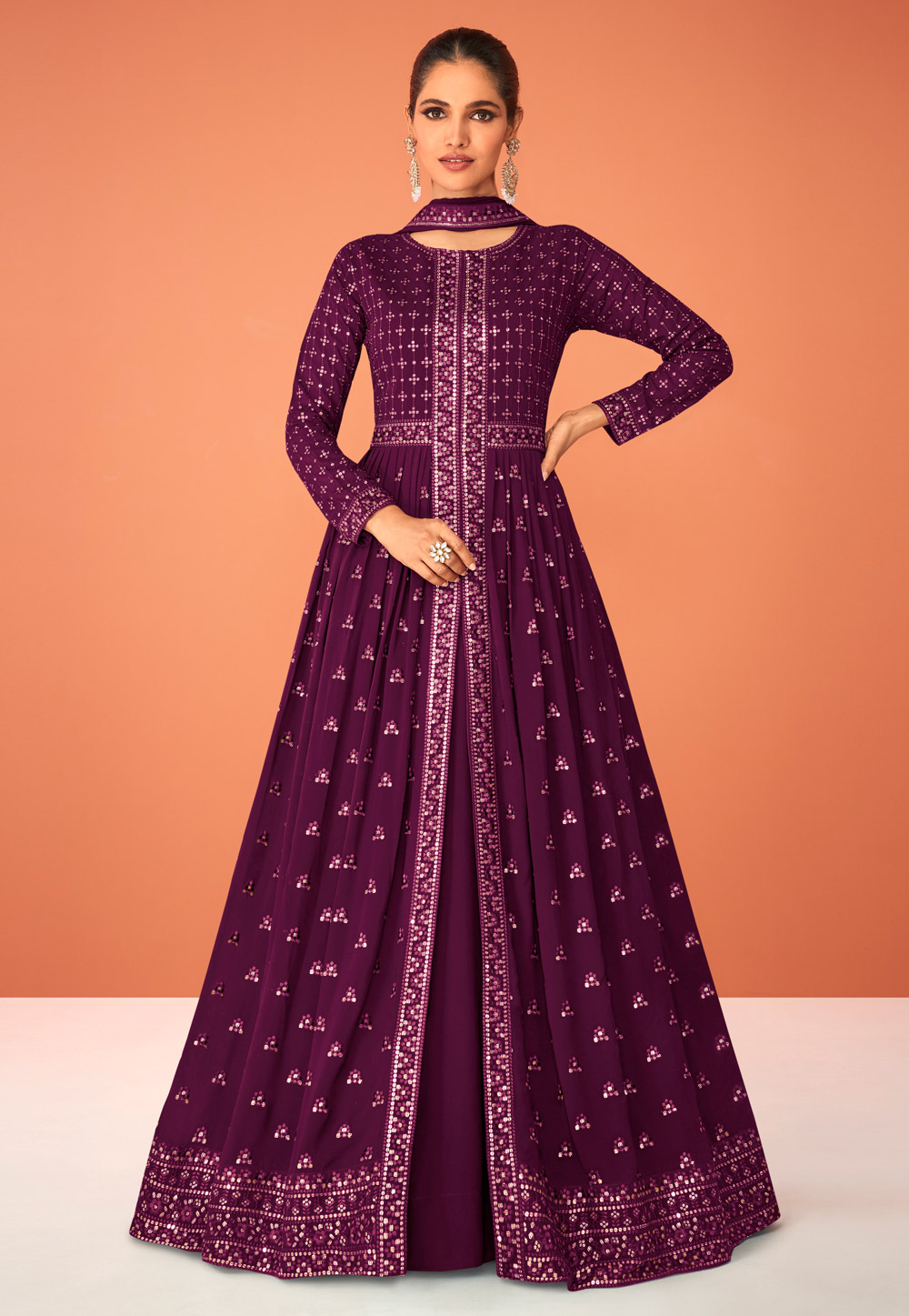Purple Georgette Abaya Style Anarkali Suit 249423