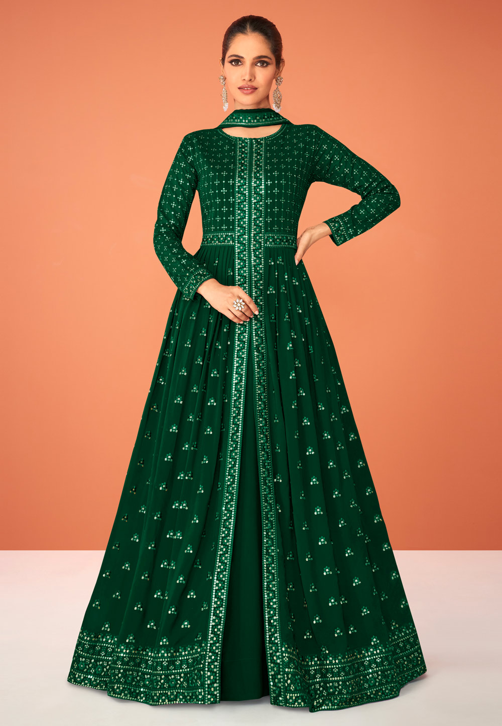 Green Georgette Abaya Style Anarkali Suit 249425