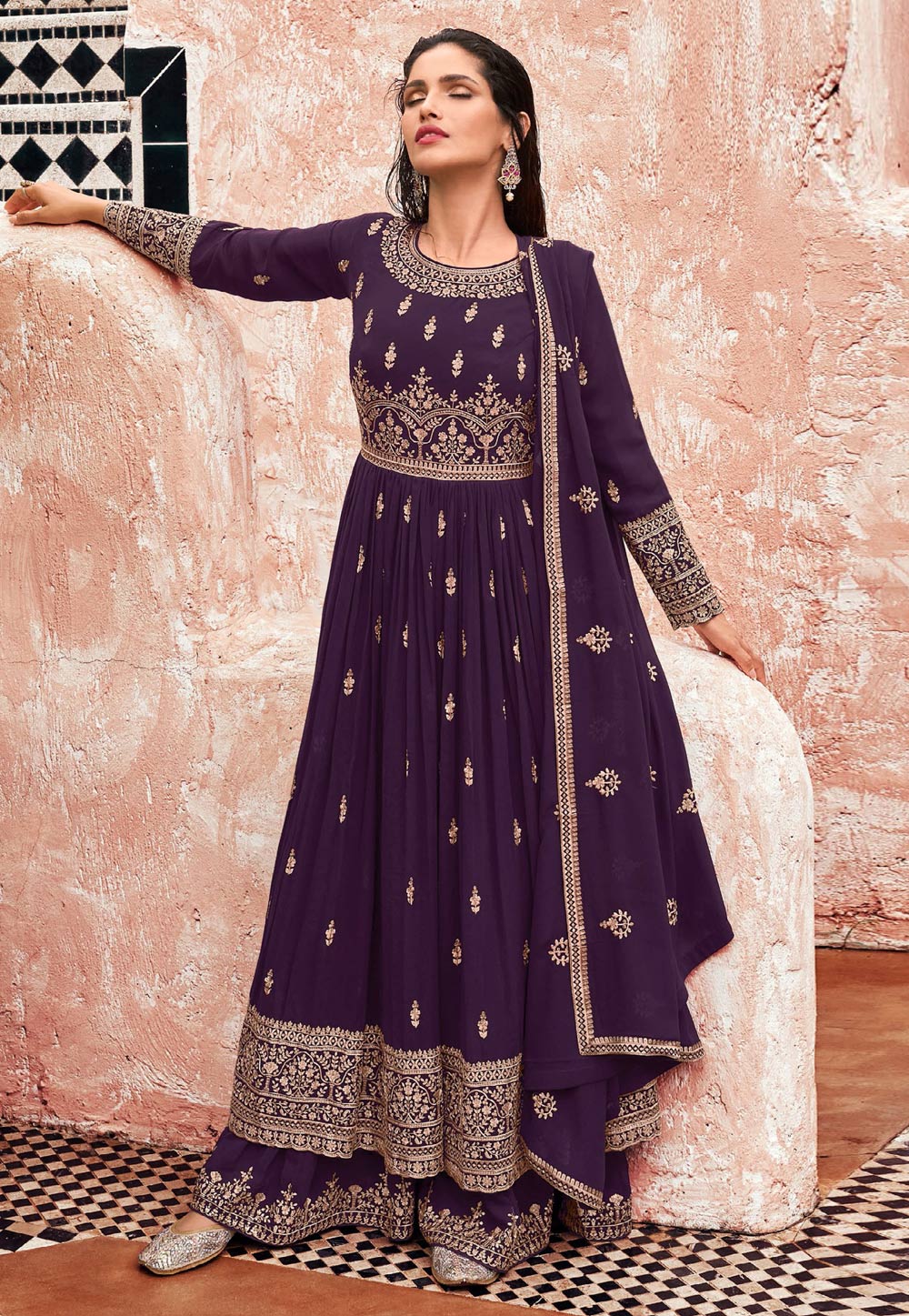 Purple Georgette Pakistani Suit 256049