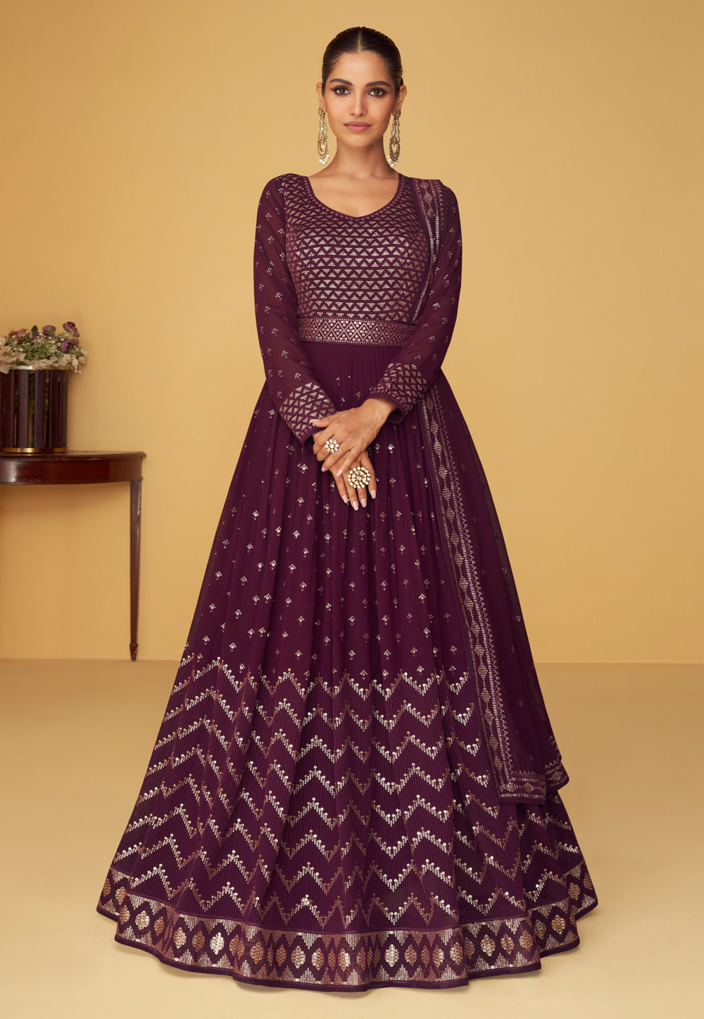 Purple Georgette Long Anarkali Suit 251059