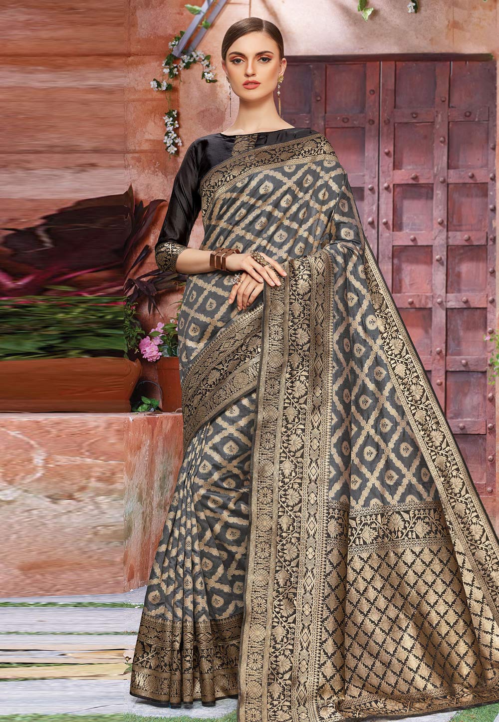 Grey Banarasi Silk Festival Wear Saree 200247