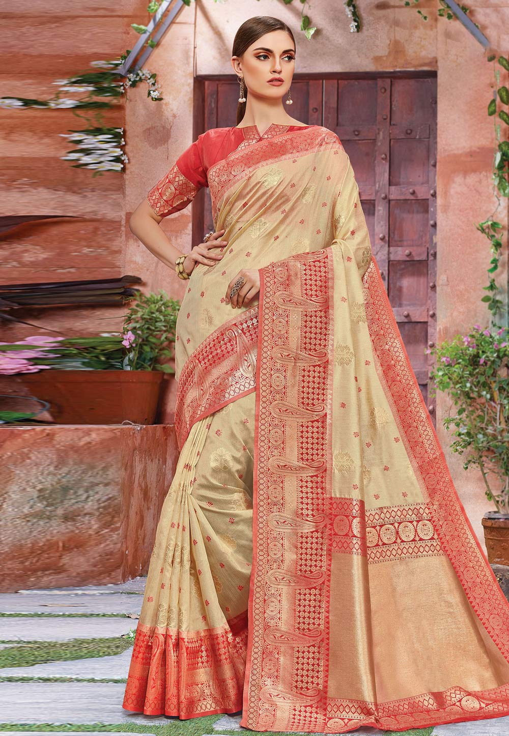 Beige Banarasi Silk Saree With Blouse 200252